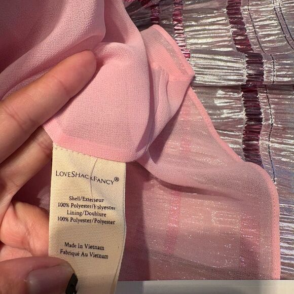 Love Shack Fancy Brynlee metallic tiered mini skirt Caribbean pink ruffles - Picture 9 of 15